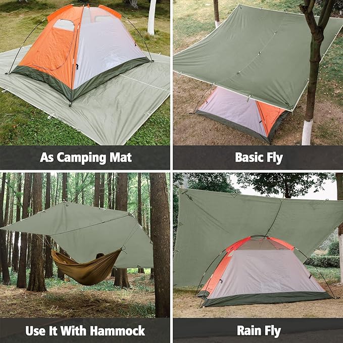 FREE SOLDIER Camping Tarp Waterproof Portable Multifunctional Outdoor Traveling Awning Backpacking Shelter Rain Tarp (Bean Green 10×10.5ft)