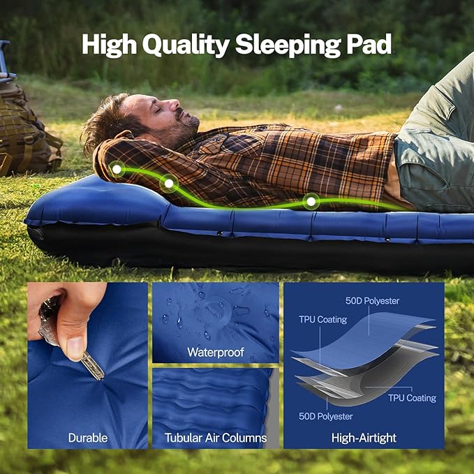 OGERY Sleeping Pad for Camping, 6" Extra-Thick Reinforced Camping Sleeping Pad with Pillows & Built-in Foot Pump, Ultralight Self Inflating Air Mattress Mat for Tent Hiking Essentials Gear