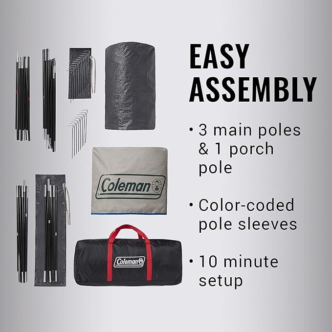 Coleman Weatherproof 4-Person Cabin Tent with Screened Porch, Screen Room Adds 35% More Space, Rainfly Included, 10-Minute Setup