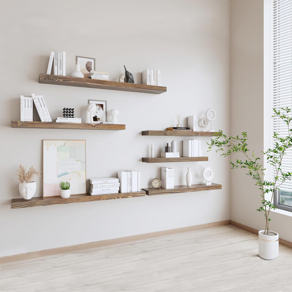 Rustic Floating Shelves 72 inch Long 8 "deep Set of 2, Heavy Duty Wood Wall Mounted Shelves for Bathroom Living Room Kitchen,Book Shelves with Thickened Hidden Bracket- Walnut