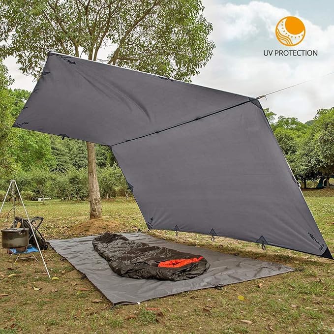 FREE SOLDIER Waterproof Portable Tarp Multifunctional Outdoor Camping Traveling Awning Backpacking Tarp for Shelter Rain (Gray 10×10.5ft)