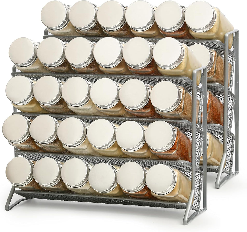 2PCS 4Tier Spice Rack for Counter Free Standing,Spice Rack for Inside Cupboard Hanging Wall Mounted Spice Seasoning Organiser Spice Jars Bottle Organizer for Kitchen Pantry（Silver）