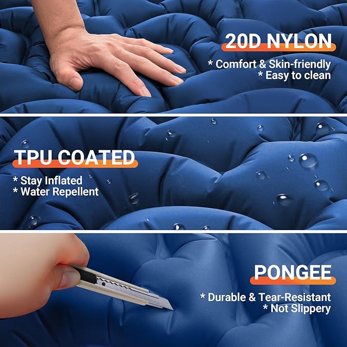 KingCamp Sleeping Pad for Camping, Inflatable Sleeping Pad Ultralight Connectable Camping Mattress with Pillow Built-in Foot Pump for Backpacking Hiking Tent Cot