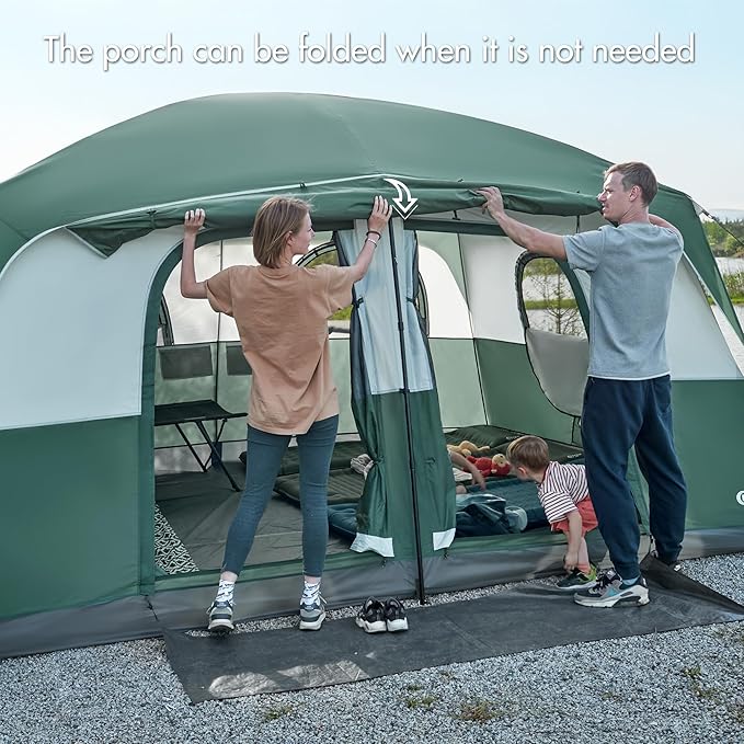 PORTAL 8 Person Family Camping Tent with Porch, Weather Resistant Camping Tents with Rainfly, Large Cabin Tents with 2 Room, Easy Set Up Tent for Outdoor Camping, Backyard