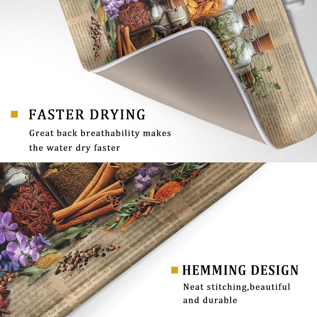 Herbs Kitchen Dish Drying Mat - Spice Bottle Absorbent Microfiber Dish Rack Mat Drying Pad 18 X 24 In