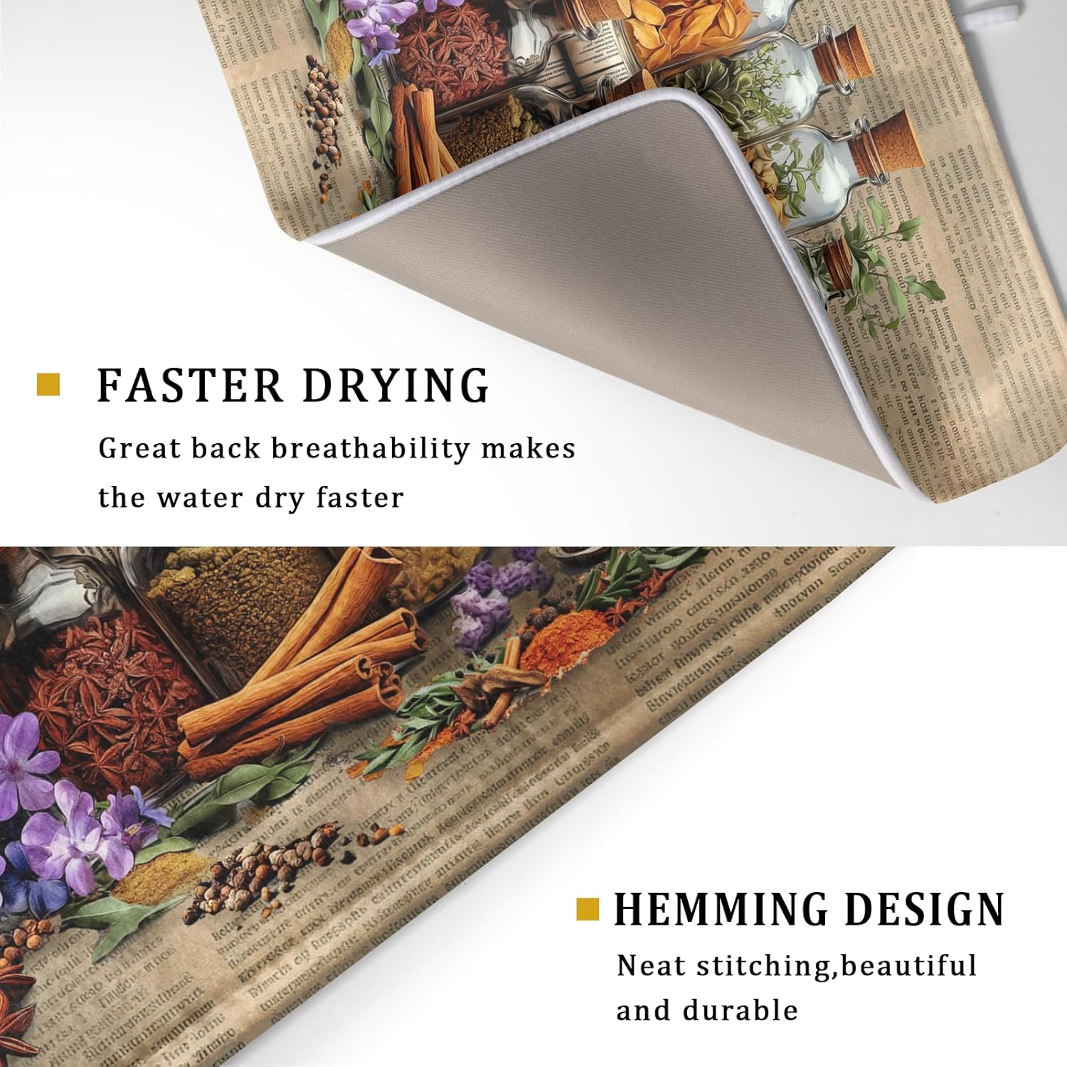 Herbs Kitchen Dish Drying Mat - Spice Bottle Absorbent Microfiber Dish Rack Mat Drying Pad 18 X 24 In