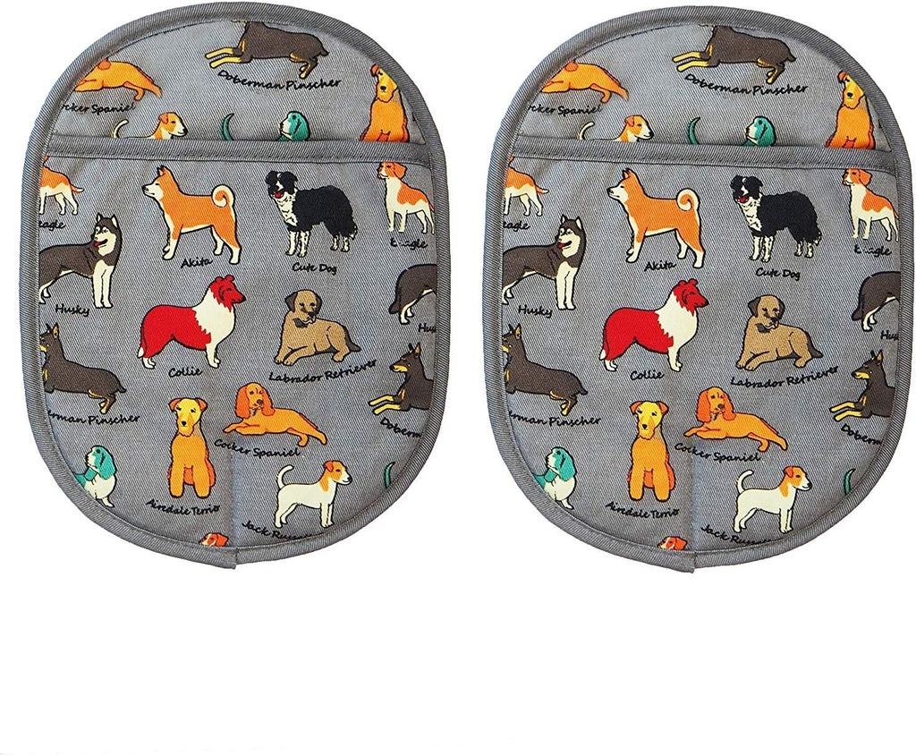 Pot Holders Set of 2 with Transparent Clear Silicone Shell and Nice Dog Printing Cotton Lining, Heat Resistant to 500 F Kitchen Oven Gloves Pot Holder for Cooking (Dog Flower, Potholders)