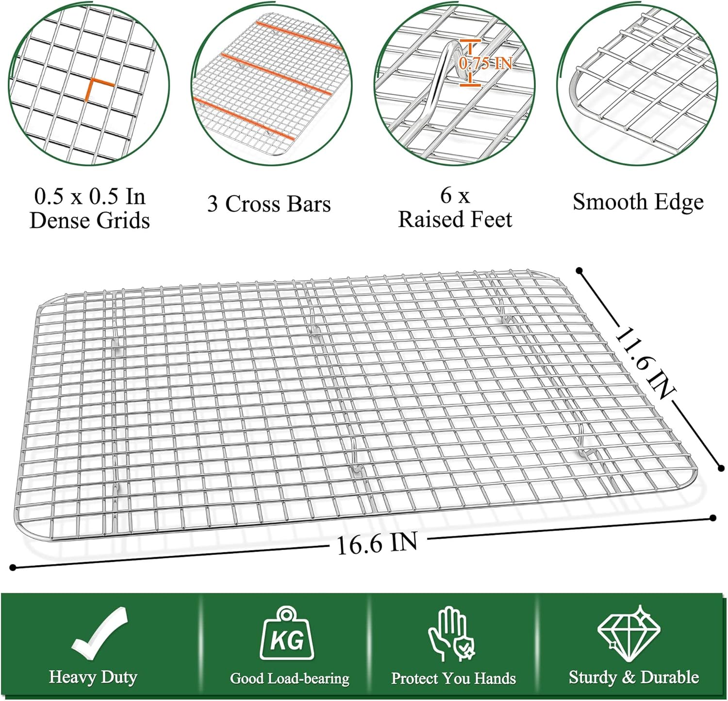P&P CHEF 17.5 Inch Baking Sheet and Rack Set, Stainless Steel Cookie Sheets Oven Baking Pans Trays with Cooling Racks for Cooking & Roasting, Oven & Dishwasher Safe, (4Pcs)
