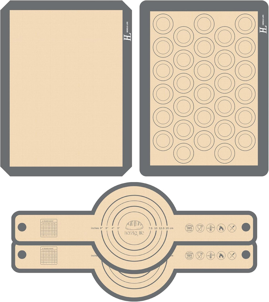 Silicone Baking Mat Cookie Sheet for Oven, Non-Stick Reusable Food Safe silicone mats for baking, Baking Sheet Liner, Oven Baking Sheet for Making Bread, Cookies,Macaron,Pizza(1+1 +2)