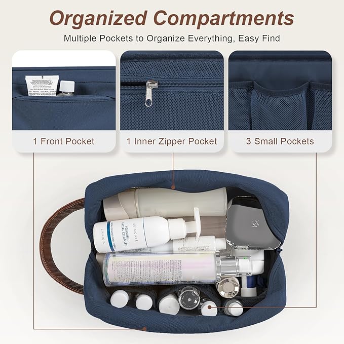 Travel Toiletry Bag for Men, Hanging Toiletry Organizer, Water Resistant Shaving Kit with Large Capacity for Travel Accessories - Navy Blue