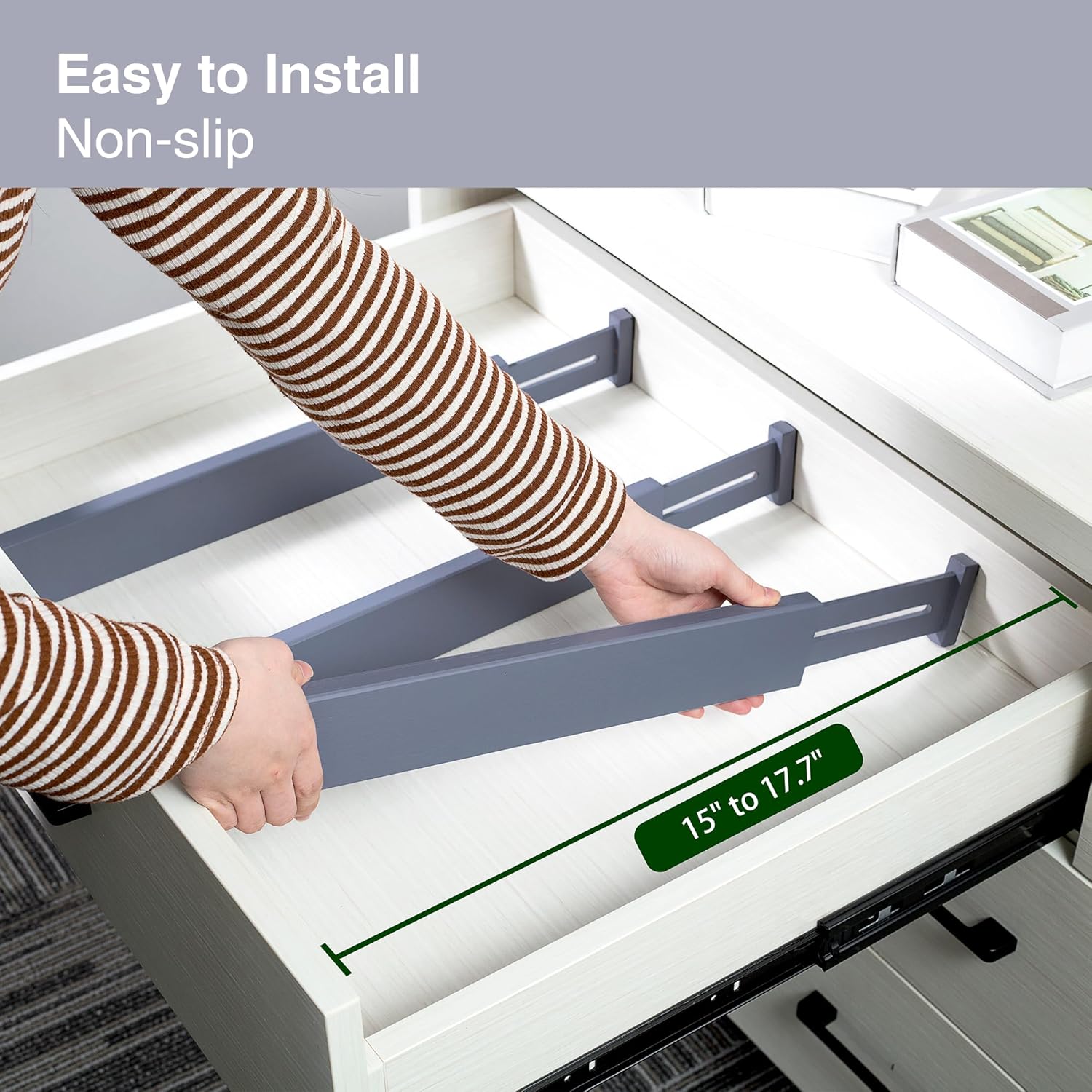 Utoplike 4 PCS Bamboo Kitchen Drawer Dividers(Fits 15"-17.7" Drawer Inner Size), Adjustable Drawer Organizers for Socks, Spring Loaded, Works in Drawer for Bedroom, Dresser