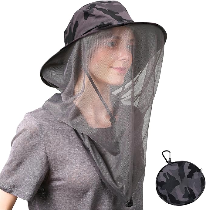 Flammi Mosquito Net Hat Safari Hat UPF 50+ Sun Protection Boonie Hats for Men with Neck Flap Fishing Hiking Hat for Men/Women
