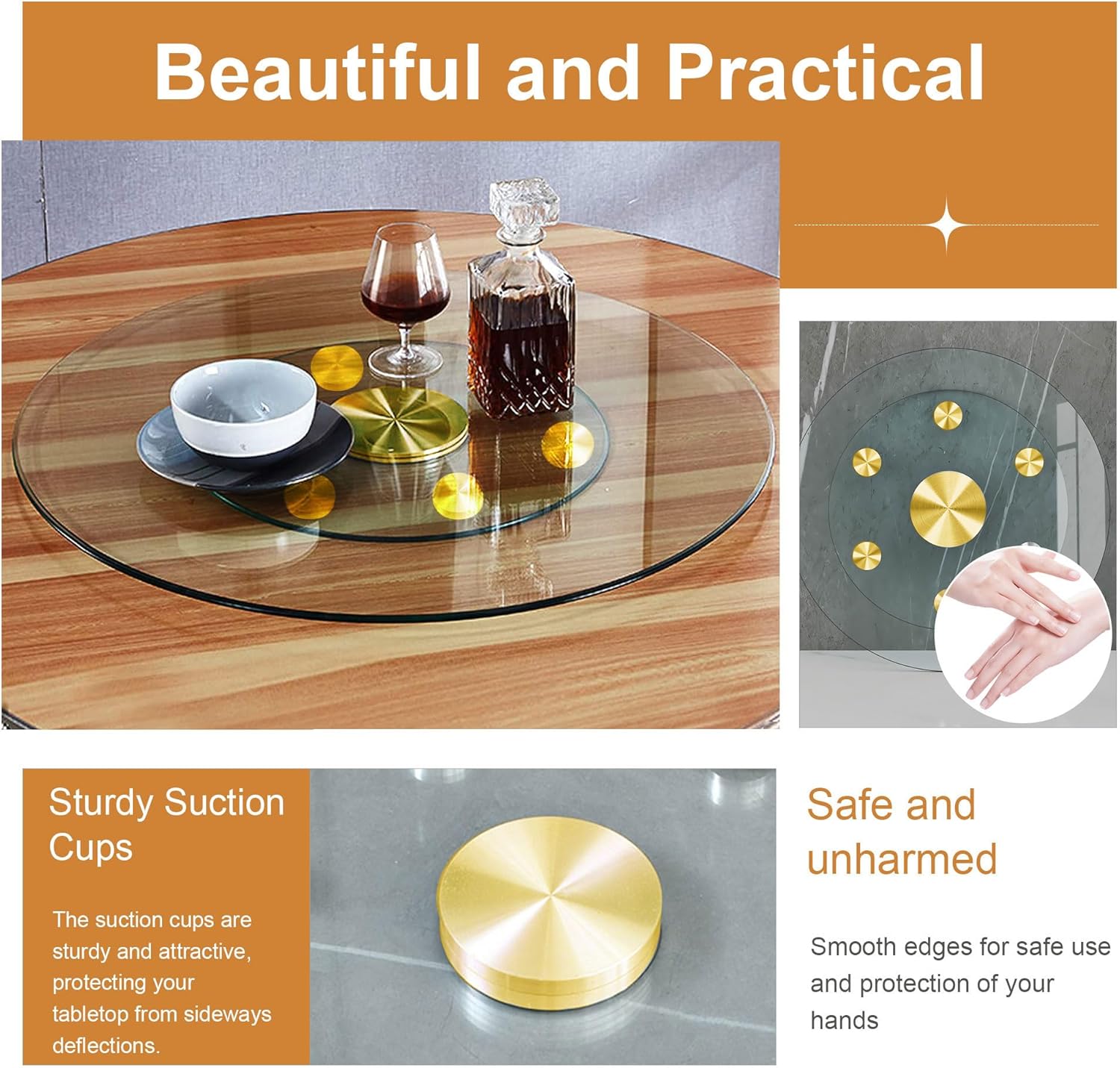 20" Tempered Glass Lazy Susan Turntable, 360° Silent-Spin Round Clear Tabletop Rotating Tray, Centerpiece for Dining Tables, Smooth Rotation, for Banquets, Weddings & Family Gatherings