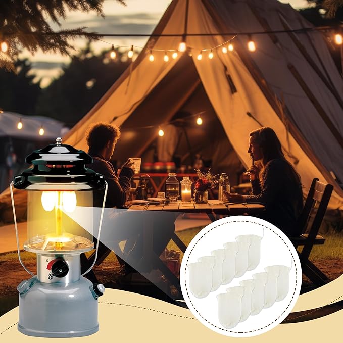 11 Pcs Propane Lantern Mantles with Glass Replacement Globe, Standard Lantern Replacement Parts U Shape & Mantles, Camp Lamp Mantle Compatible with Coleman Fuel Lamp for Outdoor Camping