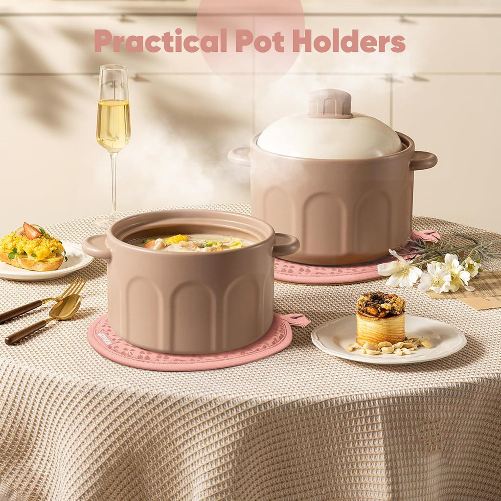 Oven Mitts and Pot Holders 4 Sets, Heat Resistant 500 ℉ Oven Mitt and Pot Holder,Oven Glove&Potholders with Non-Slip Silicone Surface,Kitchen Essentials for Cooking/Baking/BBQ-Pink