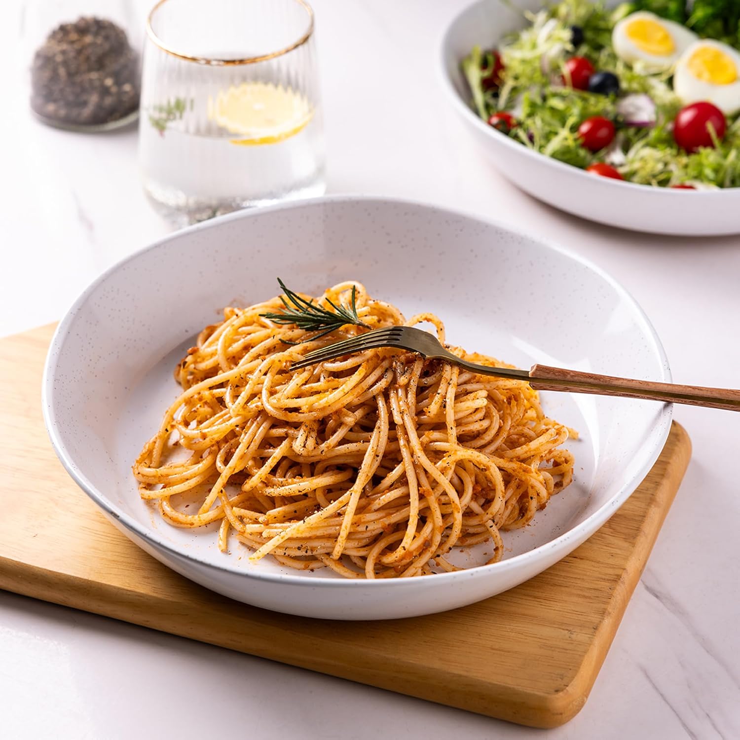 AmorArc 9.5'' Large Ceramic Pasta Bowls, 38oz Handpainted Stoneware Bowls Set of 4, Microwave&Dishwasher Safe Bowls with Wavy Rim&Rustic Terracotta Underside for Fruit Pasta Salad, Multi-Color