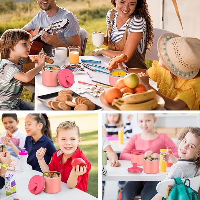 17 OZ Soup Thermo for Hot Food Insulated Vacuum Food Jar with Buckle Lid, Stainless Steel Wide Mouth Leak Proof Lunch Container for School Travel Pink