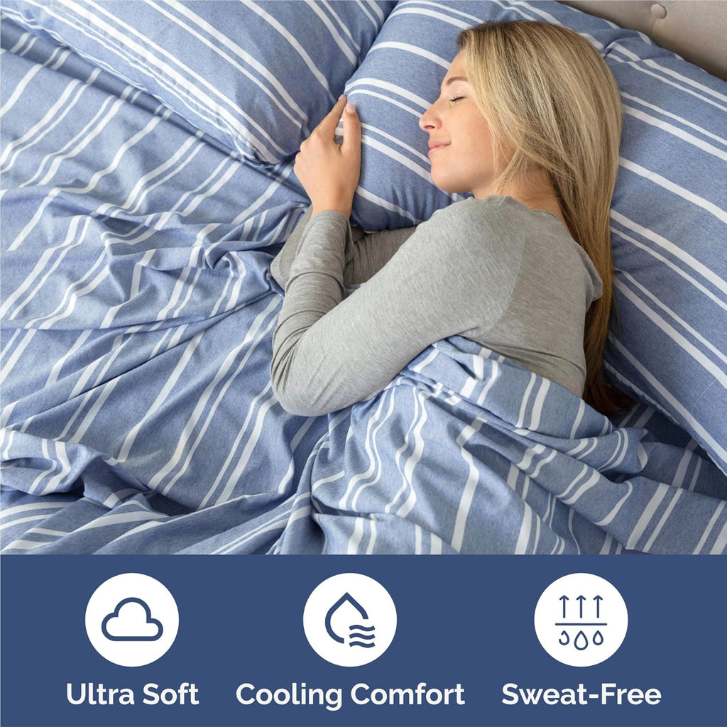 King Size 4 Piece Sheet Set - Comfy Breathable & Cooling Bed Sheets Set - Hotel Luxury Bedding for Women, Men, Kids, Teens, Boys & Girls - Deep Pockets, Soft, Wrinkle Free - Oeko-Tex - Blue Stripes 3