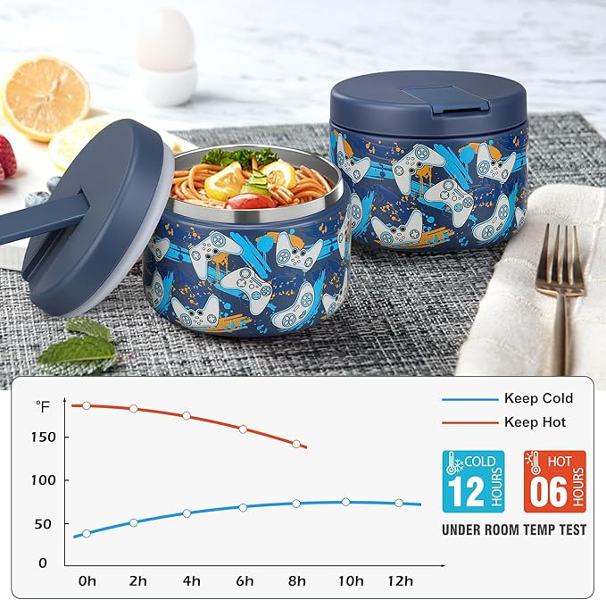 12oz Kids Soup Thermo for Hot Food Insulated Vacuum Food Jar with Buckle Lid, Stainless Steel Wide Mouth Leak Proof Lunch Container for School Travel 1 Pack
