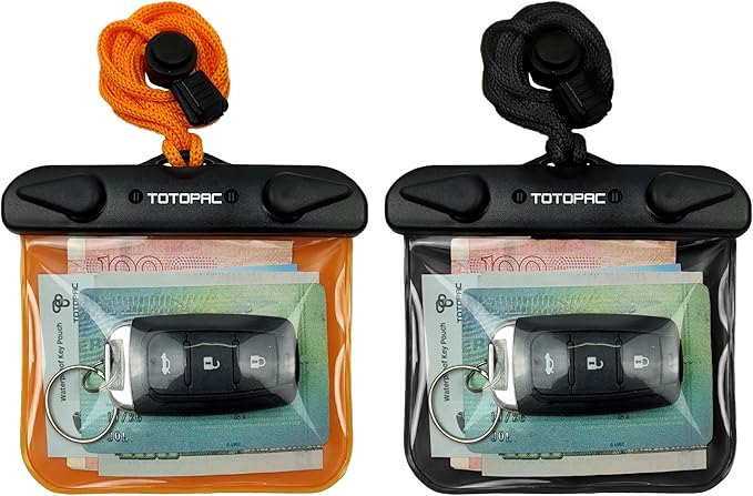 2Pack Waterproof Car Key FOB Case Floating Wallet Pouch for Remote Keys ID Credit Card Cash Money Submersible Dry Bag Holder (2, Black + Orange)