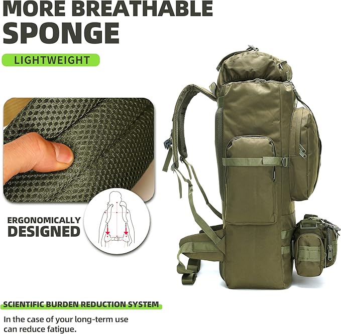 100L Camping Hiking Backpack,Molle military Tactical rucksack backpack,Waterproof Lightweight Hiking Backpack (Army Green)