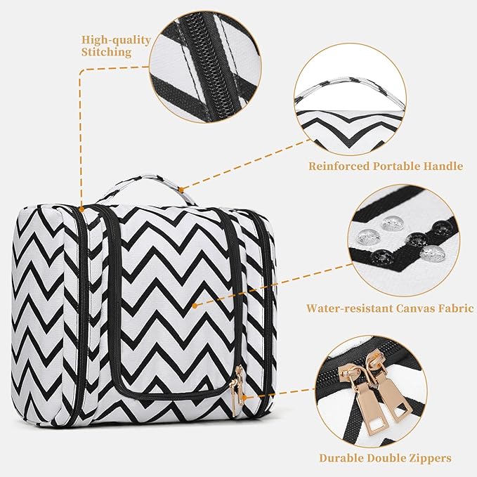 Hanging Travel Toiletry Bag,Large Capacity Cosmetic Travel Toiletry Organizer for Women with 4 Compartments & 1 Sturdy Hook,Perfect for Travel/Daily Use/Christmas