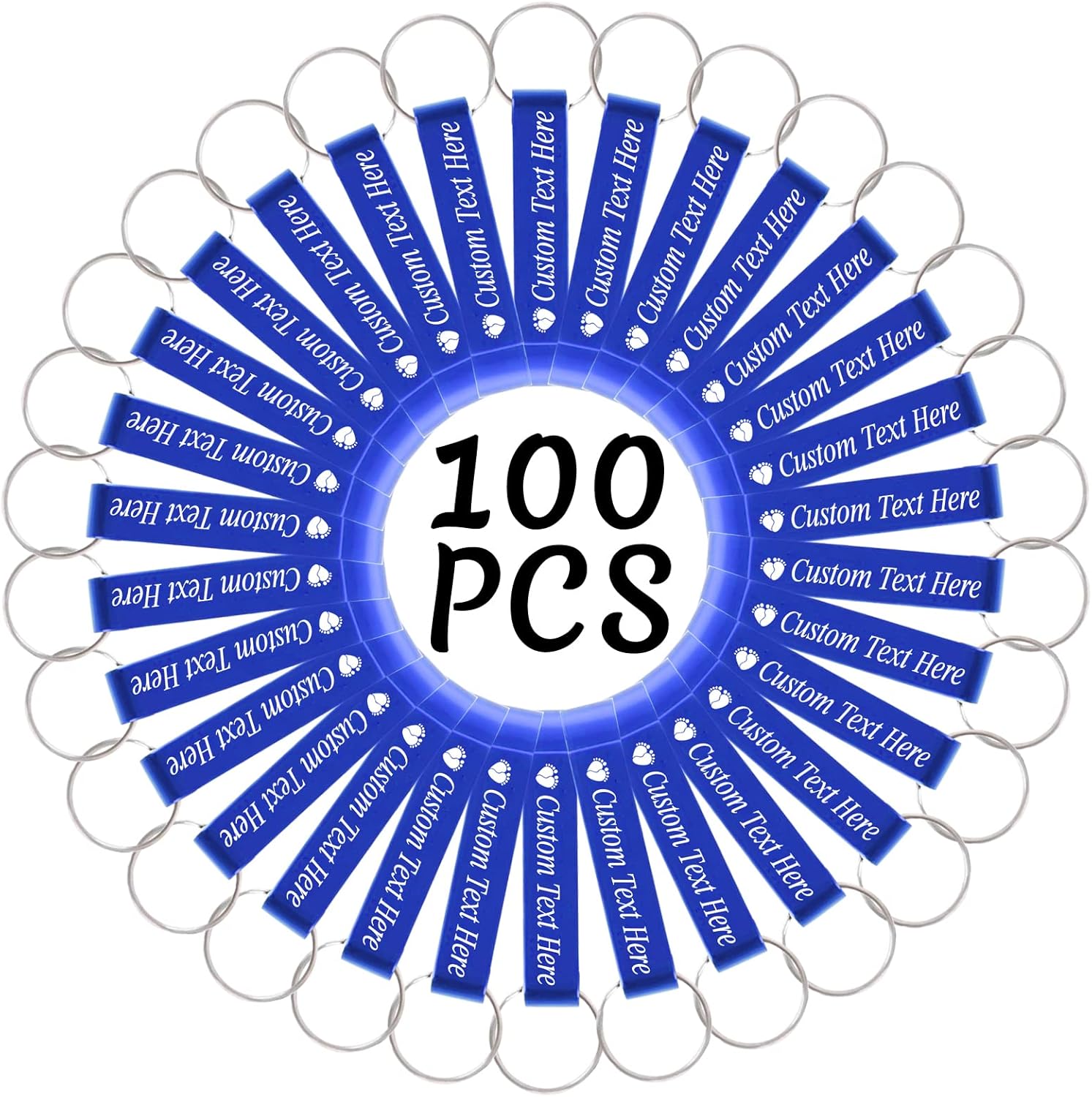 100PCS Personalized Bottle Opener Keychain Bulk Custom Beer Bottle Opener with Logo Text Engraved Wedding Bottle Opener Favors Customized Gifts for Guests Baby Shower Birthday Party-Blue