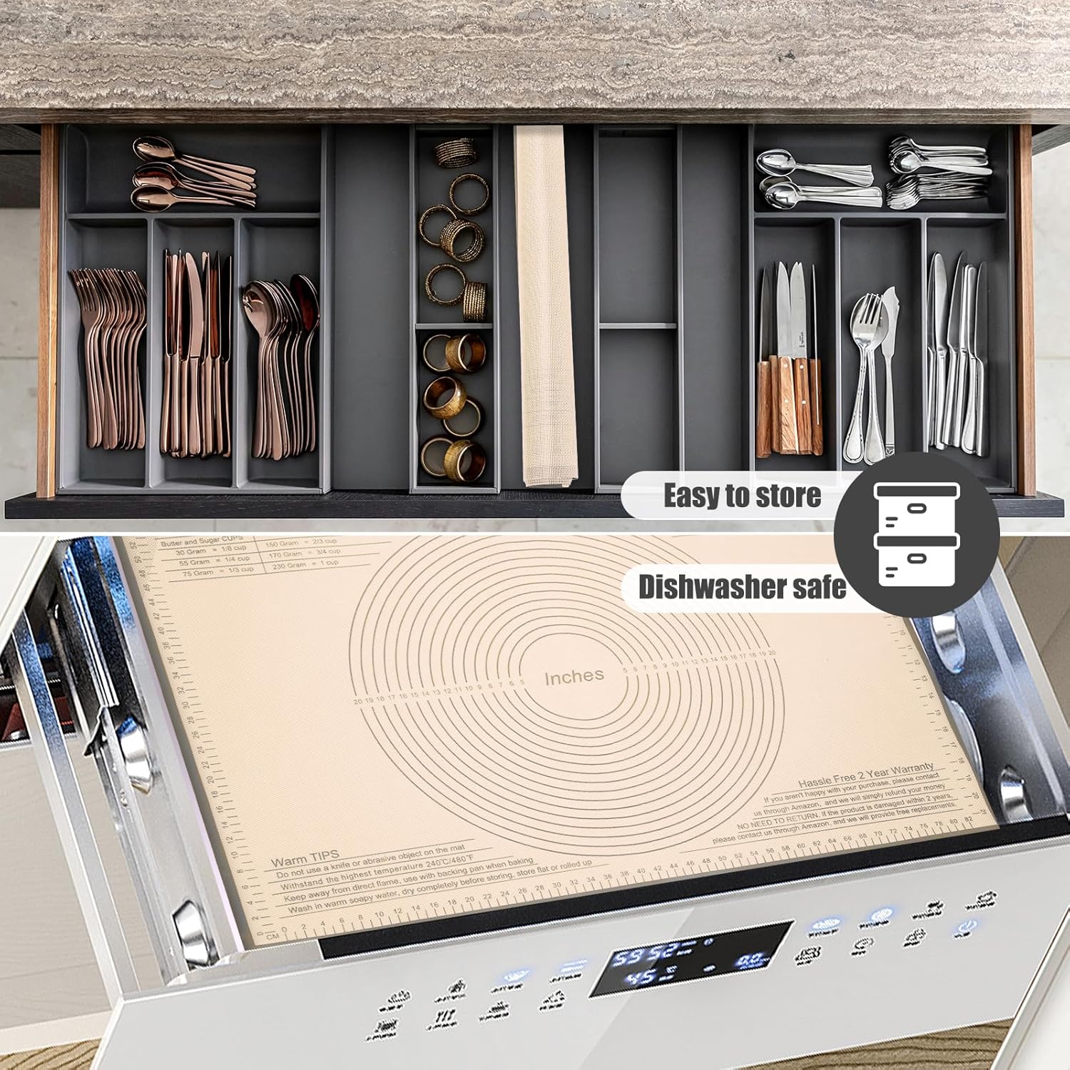 Silicone Pastry Mat 36x24 Inch - Nonstick Baking Mat Perfect for Dough, Pastry, Pie Crust, Fondant, Bread, Cookies, Pasta, Pizza