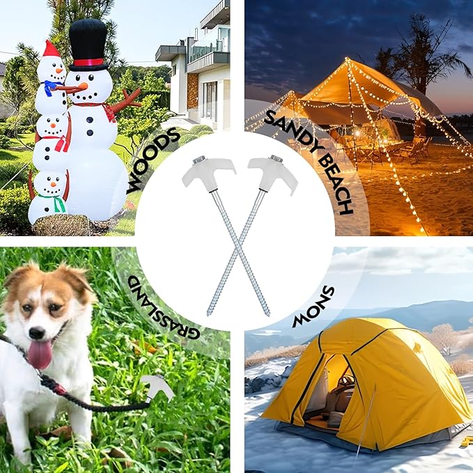 8 Pack Screw in Tent Stakes Heavy Duty,8 Inch Ground Anchors Screw in,Metal Stakes with Hex Head Driver,Camping Tent Accessories.(Luminous White)