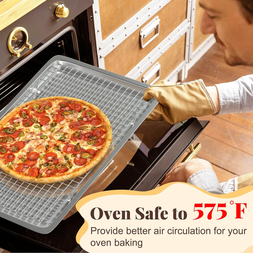 Cooling Racks for Cooking and Baking - 2 PCS 10" x 16" Grid Wire Baking Rack for Oven Cooking, Baking, Grilling, Roasting -Dishwasher Safe Bacon Rack- Fits Half Sheet Cookie Pan