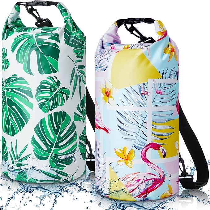 2 Pcs Waterproof Floating Dry Bag 10l Floating Dry Sack for Man Women Roll Top Waterproof Backpack for Rafting Boating Swimming Kayaking Hiking(Palm and Flamingos)