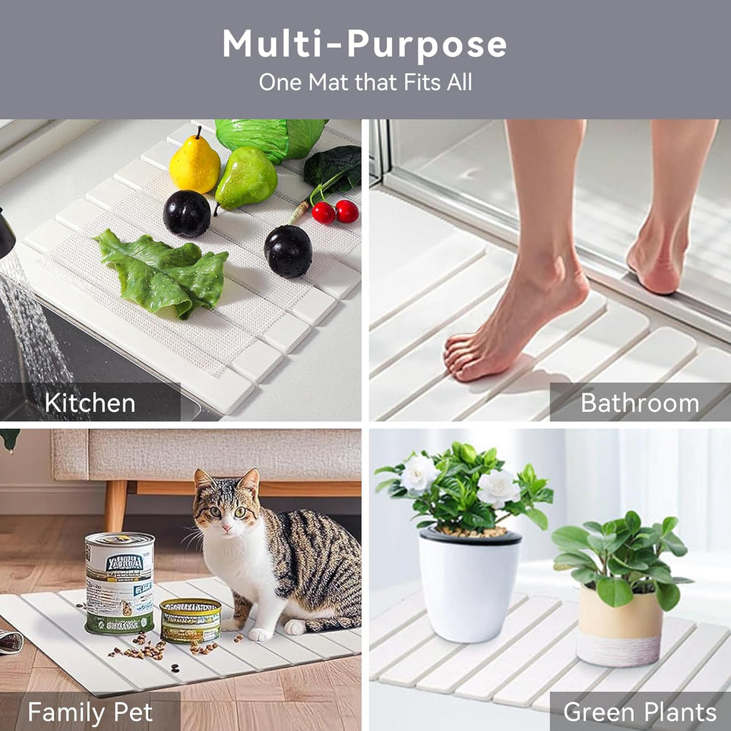 Large Stone Dish Drying Mat for Kitchen Counter, 24" x 16"Fast Dry Stone Mat, Super Absorbent Dish Drying Mat, Drying Board Diatomaceous for Kitchen, Utensils, Fruits, Instant Drying Stone Mat, White