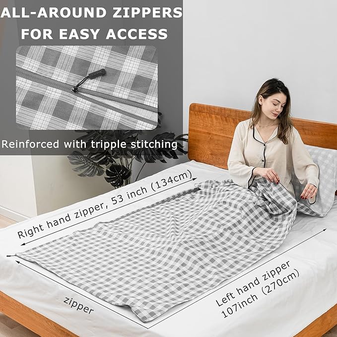 100% Cotton Sleeping Bag Liner with Full Length Zipper on 3 Sides; Single/Double Adult Sleep Sack for Travel & Camping, Multifunctional Travel Sheets (Unzipped 87”x87”) for Hotel, Lightweight