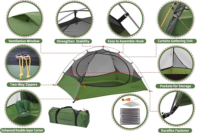 Clostnature Polaris Lightweight Backpacking Tent - 1/1.5/2/3/4/6 Person Ultralight Waterproof Camping Tent, 3 Season Large Size Easy Setup Tent for Family, Outdoor, Hiking and Mountaineering