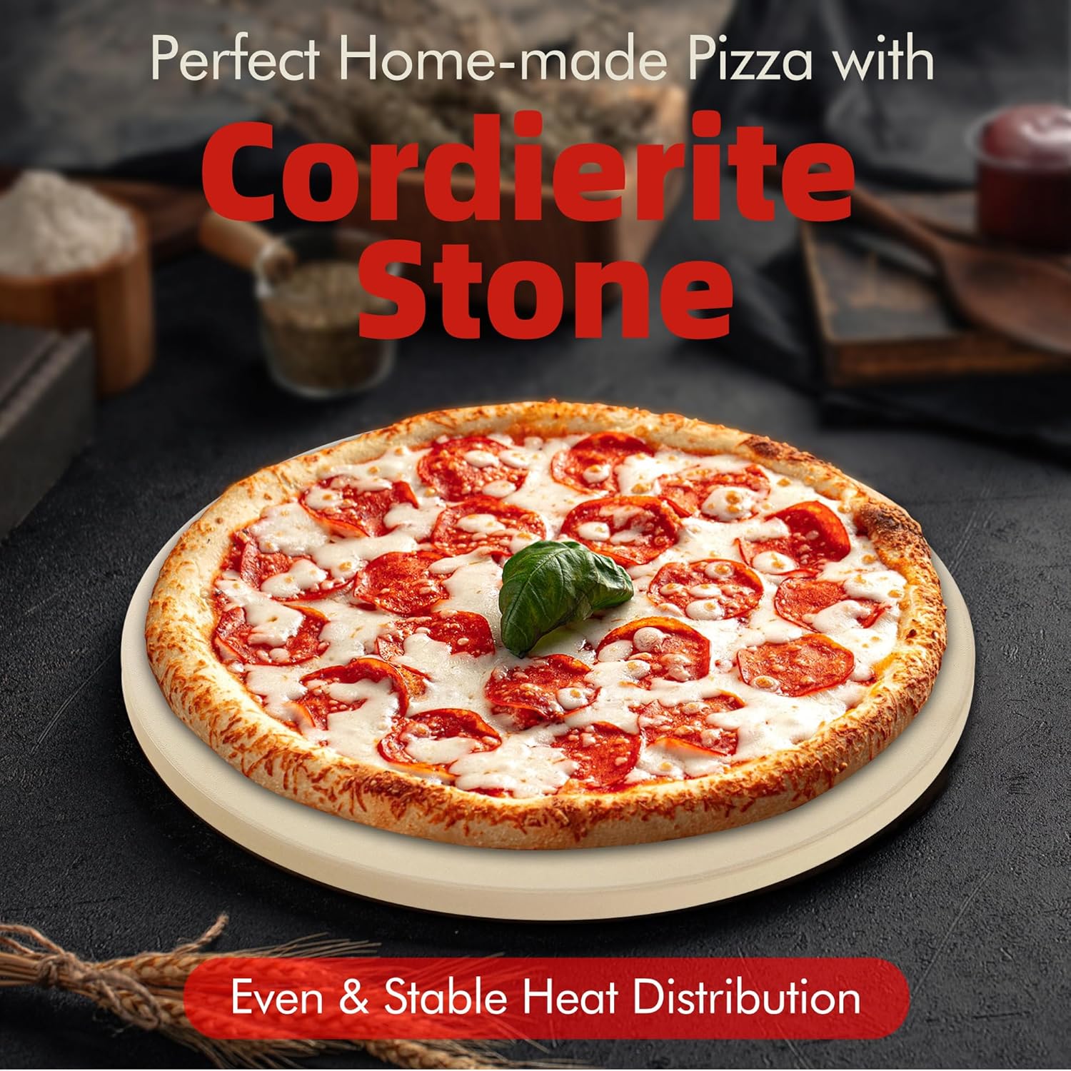 14" Round Pizza Stone, Heavy Duty Cordierite Pizza Pan for Grilling & Pizza Oven, High Temperature Resistant Baking Stone for Pizza, Bread, Meat