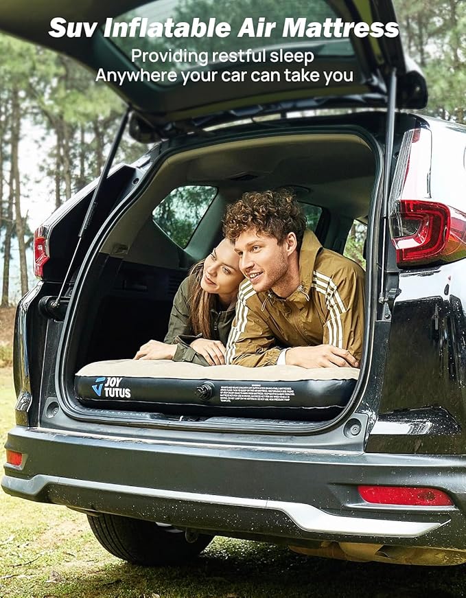 JOYTUTUS SUV Air Mattress Camping Bed,3.0 Thickened Flocking Car Camping Inflatable Mattress,Anti-Leakage,with 2 Pillows & Electric Pump Universal Car Bed for SUV Trunk and Rear Seat