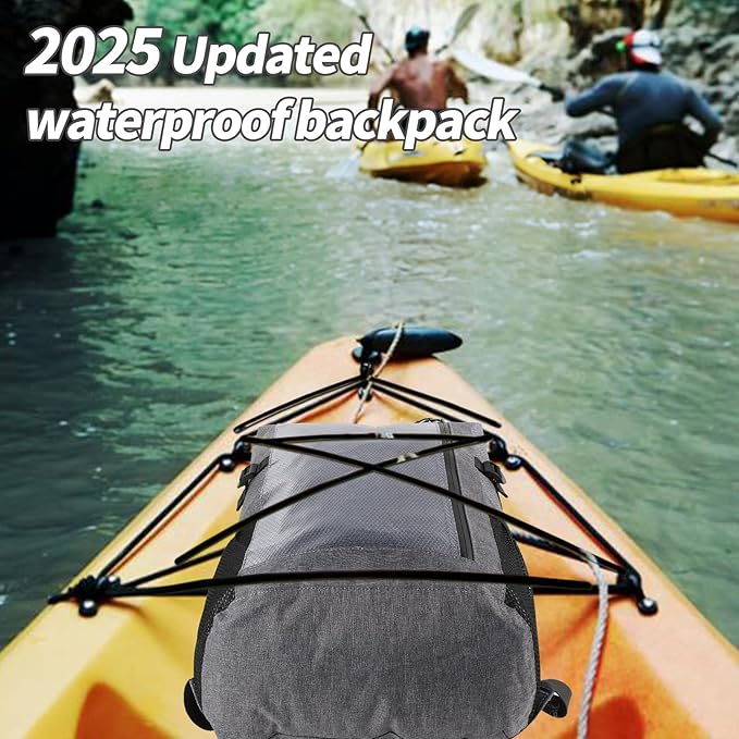 Dry Bag Backpack,25L Dry bags waterproof Kayaking, Waterproof bag with Waist Pouch and Phone Case,Waterproof Backpack Marine dry bag for Kayaking, Beach, Rafting, Boating (Gray)
