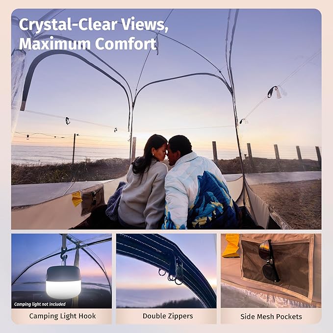 EAST OAK Clear Tent for Sport Events, Fishing & Outdoors | Pop Up Bubble Tent Instant Sun & Rain Shelter | No Condensation, Spacious Interior, Ultra Visibility | All Weather Protection | 2-3 Persons