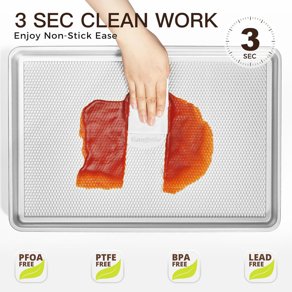 HONGBAKE Baking Sheet Pan Set, Cookie Sheets for Oven, Nonstick Half/Quarter/Jelly Roll Pans with Diamond Texture Pattern, Heavy Duty Cookie Tray, Silver