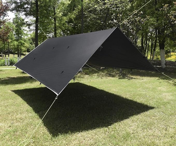 Gold Armour Rainfly Tarp Hammock, Premium 14.7ft/12ft/10ft/8ft Rain Fly Cover, Waterproof Ultralight Camping Shelter Canopy, Survival Equipment Gear Camping Tent Accessories (Black 10ft x 10ft)