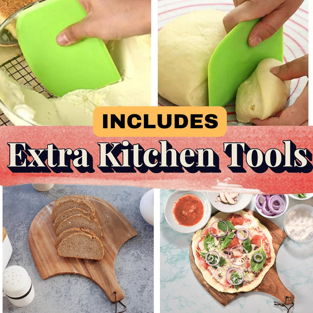 Pizza Stones for Oven - Pizza Stone for Grill with Handles, Wooden Peel and Dough Cutter - 15 inch x 12 inch Grilling Stones - Baking Stone for Bread - Pizza Making Set