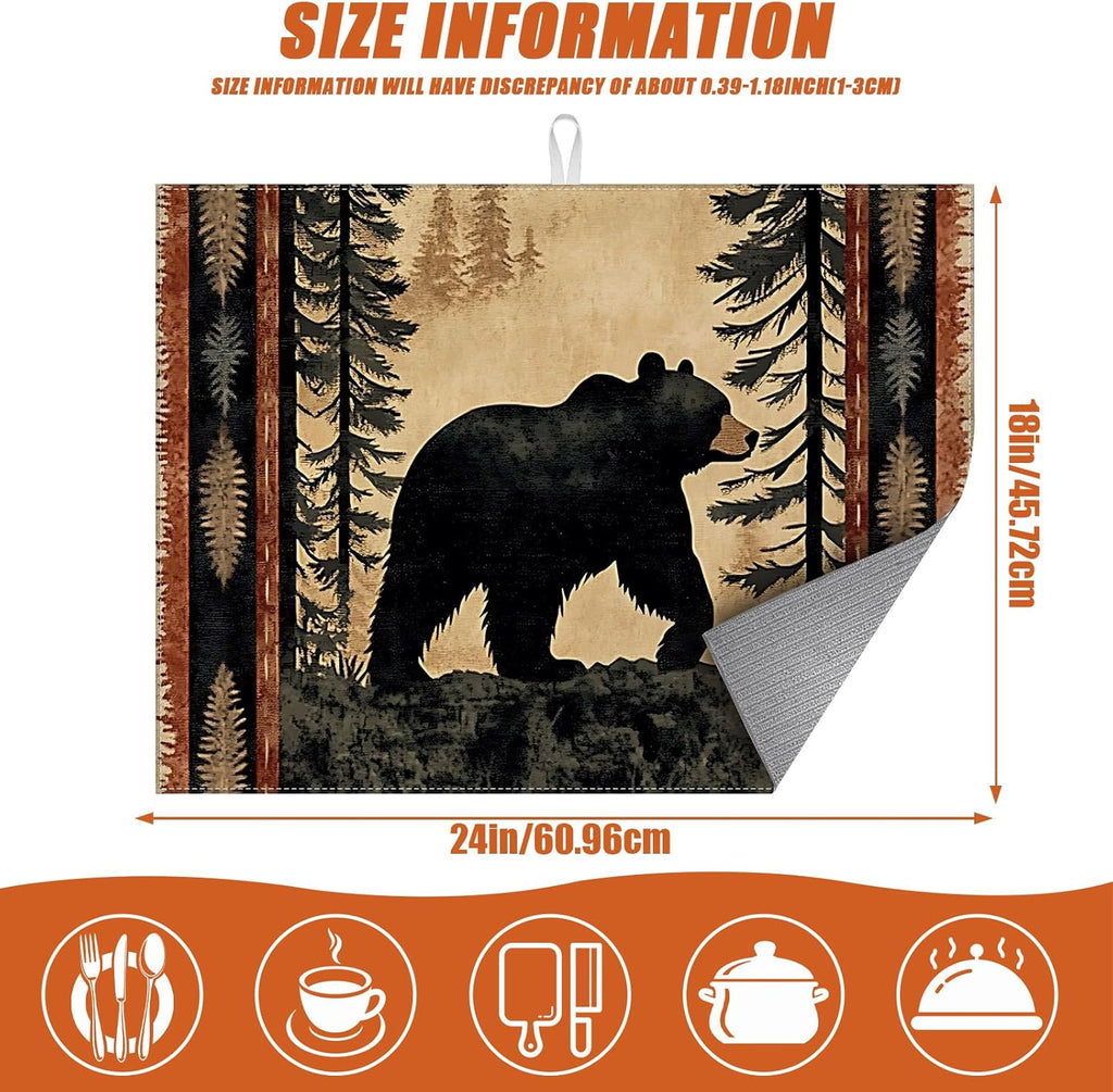 Forest Bear Dish Drying Mat for Kitchen Counter Microfiber Absorbent Dish Kitchen Drying Mat Draining Reusable Washable for Dishes/Utensils/Counterto