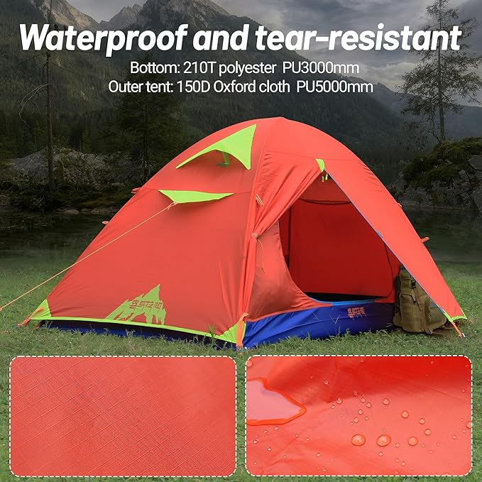 Himalaya 1/2 Person Camping Tent, 4 Season Tent Backpacking Winter Tent Waterproof Windproof Lightweight Portable PU5000 for Outdoor Camping Cold Weather Hiking Mountaineering