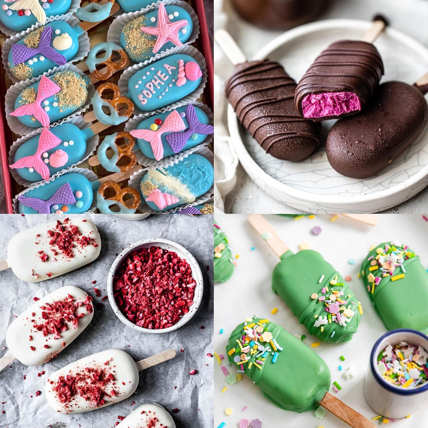 Sakolla Silicone Popsicle Molds Set of 3, Large Oval 4 Cavities Homemade Ice Pop Molds with 150 Wooden Sticks for Ice Cream, Cakesicles, Cake Pop (Purple)