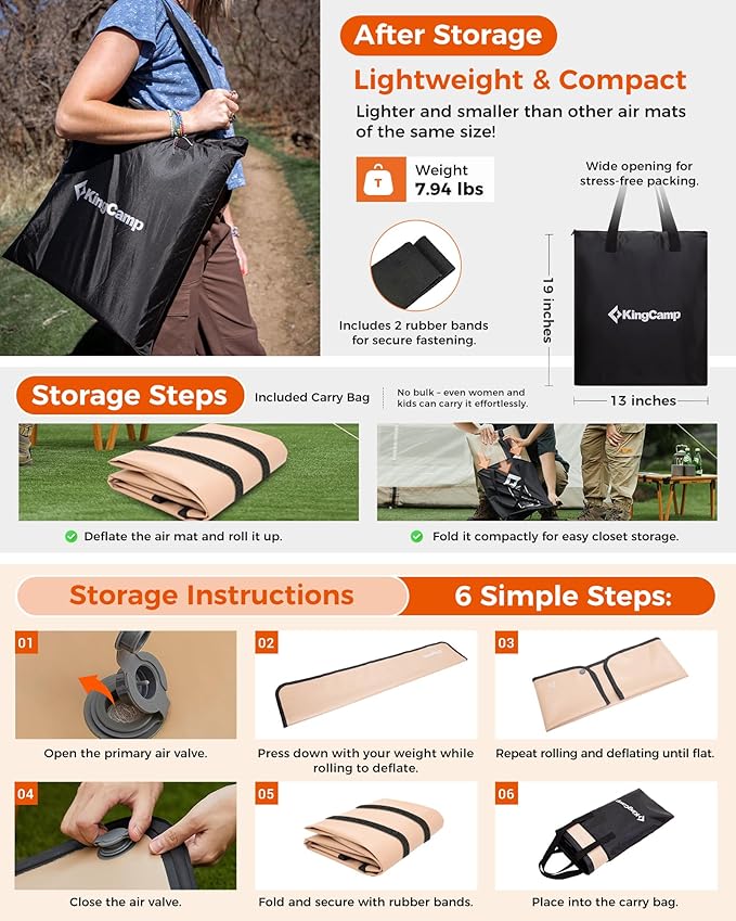 KingCamp Backpacking Sleeping Pad, Double Ultralight Inflatable Sleeping Mat for Camping Portable Noise-Free Air Mattress for Hiking, Tent, Cot & Car Travel