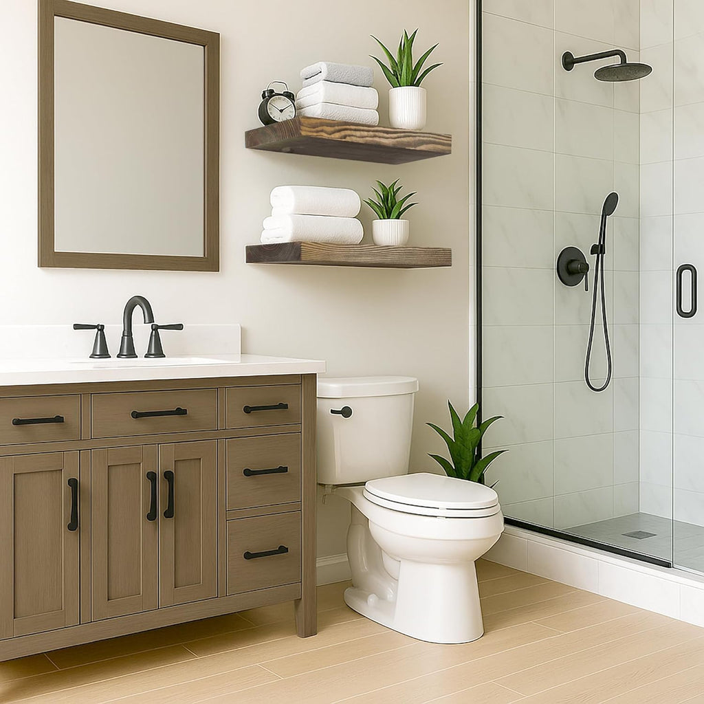 Rustic Floating Shelves 24 inch Long 8 inch deep Set of 2, Solid Wood Wall Shelves for Bathroom Living Room Kitchen,Book Shelf for Wall, Wall Mounted Shelves with Hidden Bracket- Walnut