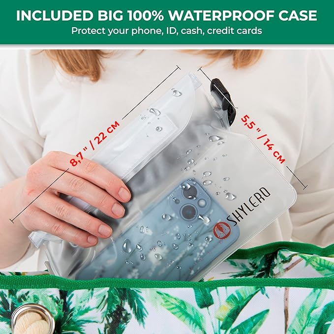 SHYLERO Beach Bag and Pool Bag. Has Airtight Pouch, Ton of Pockets. Beach Tote is Zippered, Water Resistant. Family Size