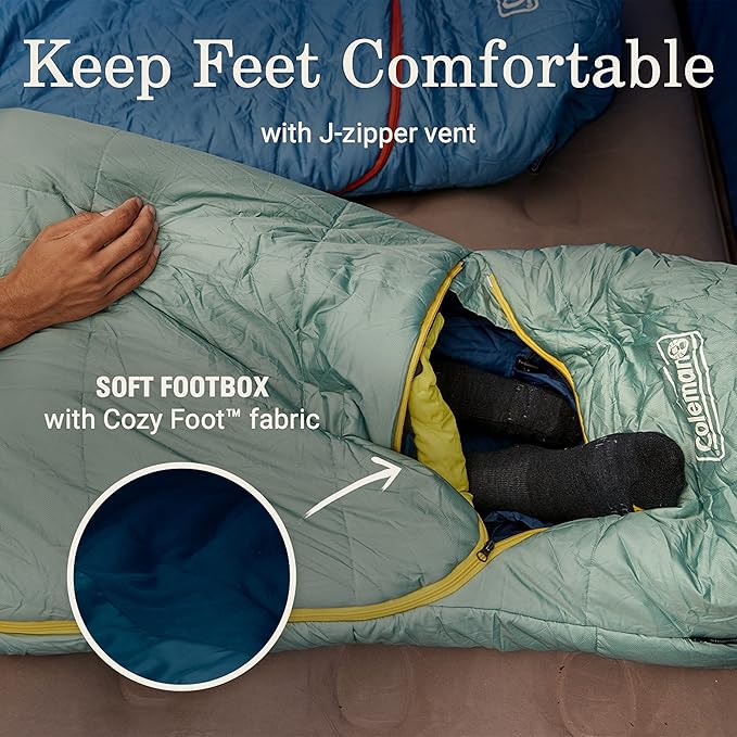 Coleman Big Bay 20°F Sleeping Bag, Adult Mummy Sleep Sack with Headrest