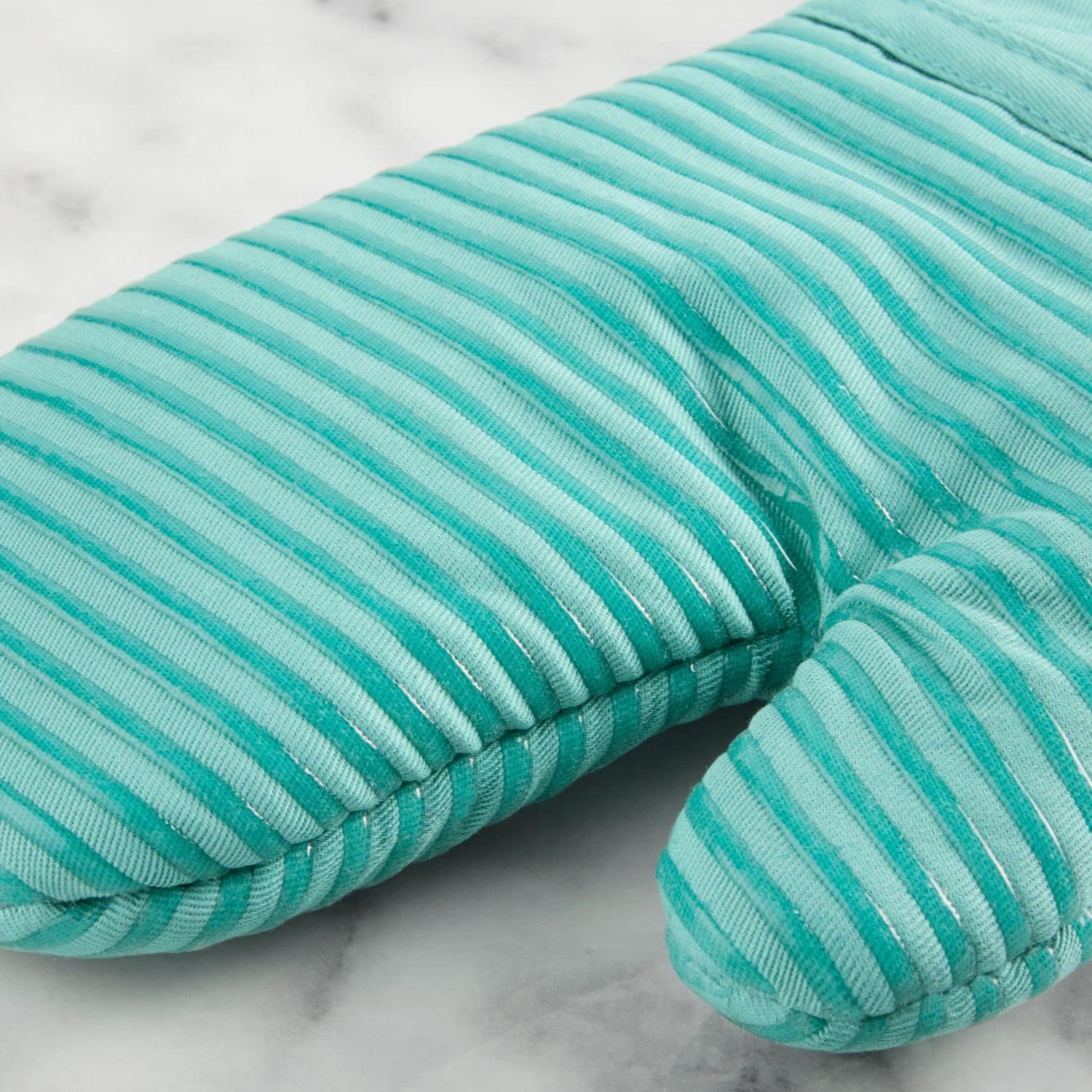 KITCHENAID Quilted Cotton Terry Cloth Oven Mitt, Pot Holder, Kitchen Towel 4-Pack Set, Heat Resistant, Silicone Grip, 16"x26", 7"x13" & 7"x10", Aqua Sky