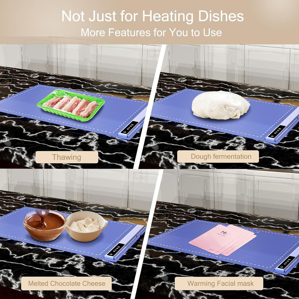 Electric Warming Tray-Kitchen Gadgets Portable Food Warmer,Foldable Roll Up Silicone Food Warming Mat with 3 Temperature Settings,Versatile Food Warmers for Parties Buffet (Blue-2Pack)